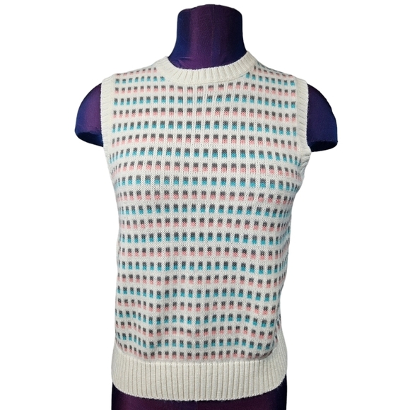 Vintage Suburban Petites Pastel Pink & Blue Sweater Vest Size Small Women's Q5 - Picture 9 of 9